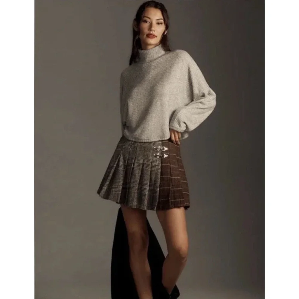 Anthropologie‎ PILCRO Size L Cozy Ribbed Turtleneck Batwing Pullover Top Gray